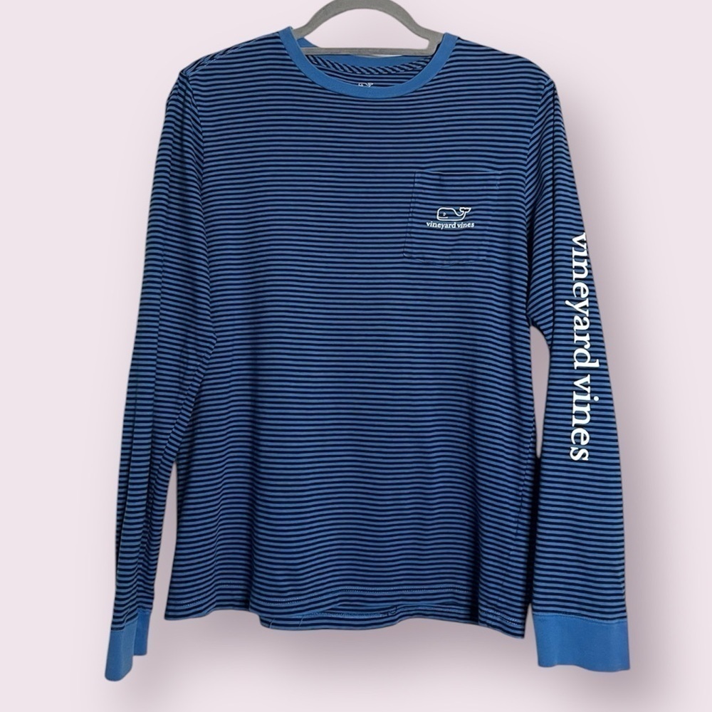 Vineyard Vines Blue and Black Striped Long Sleeve Shirt XL